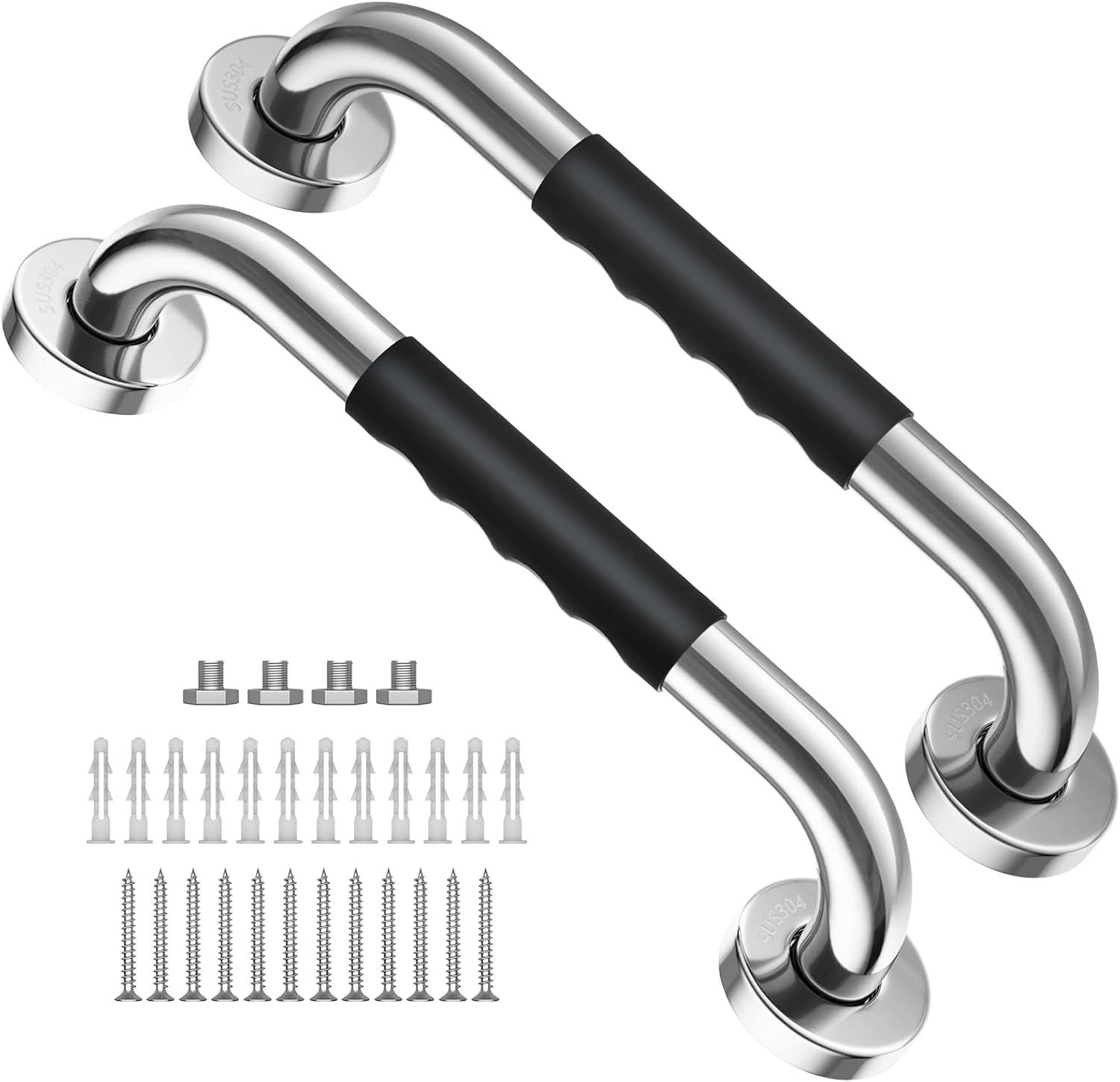 2 Pack 24 Inch Black Stainless Steel Bath Grab Bar with Anti Slip Rubber Grip D31600
