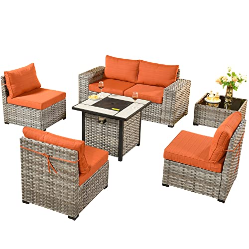 Black 6 Pcs Patio Furniture Set with Coffee Table A14909