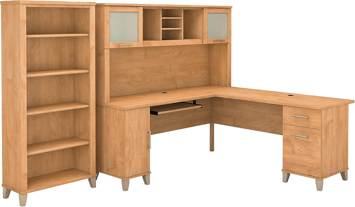 L Shaped Desk with Hutch and 5 Shelf Bookcase, 72W, Storm Gray G4424