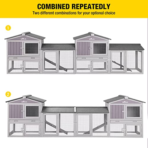 Rabbit Hutch Chicken Coop Bunny Cage Duck House with Run Waterproof Roof Plastic Tray E40505
