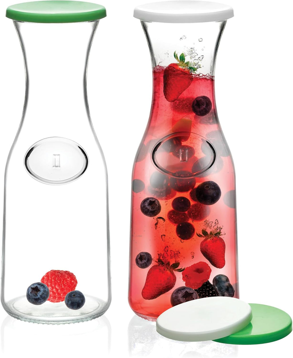 Glass Carafe Pitchers with Lids, 2 Glass Carafes with 4 Lids X960