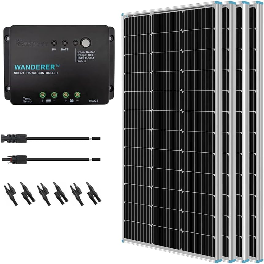 400 Watt 12 Volt Monocrystalline Solar Panel Bundle Kit with 4 pcs 100W Panel and 30A PWM Charge Controller C556356