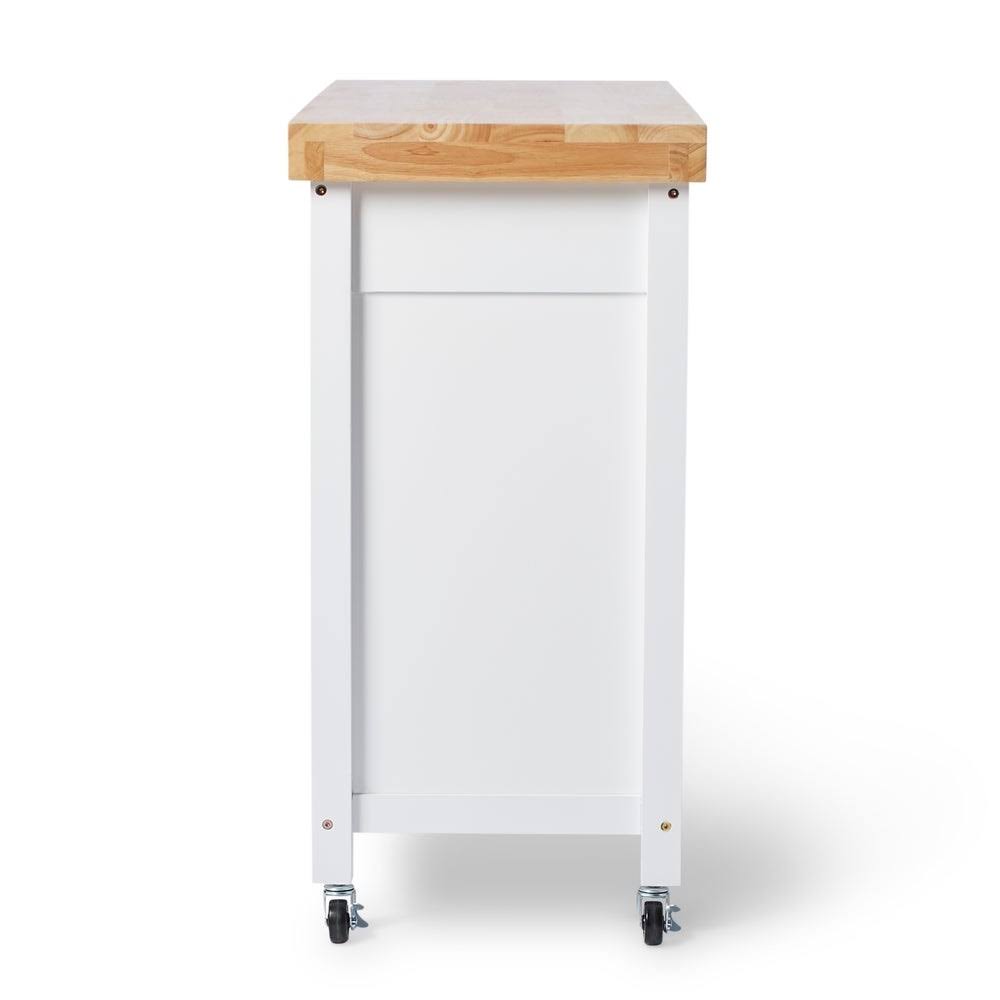 White Rubberwood Kitchen Island Cart X371556