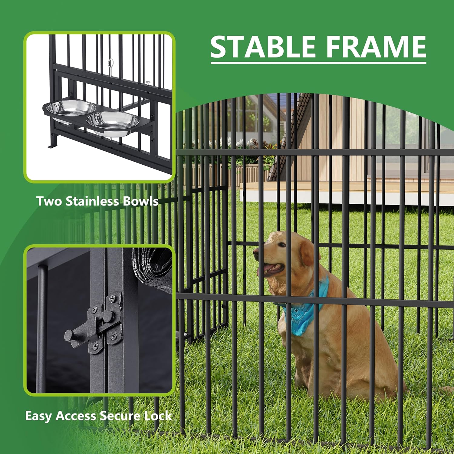 Large Outdoor Metal Dog Kennel with Waterproof Cover Roof (6.6'L x 6.6'W x 6.4'H) F954