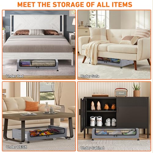 Black 2-Pack 60L Under Bed Storage Containers with Wheels and Clear Lids W38446