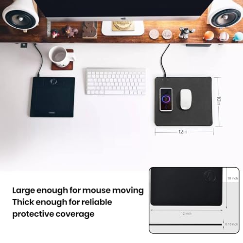 Black Leather Waterproof Large Desk Mat with Wireless Charger C92943