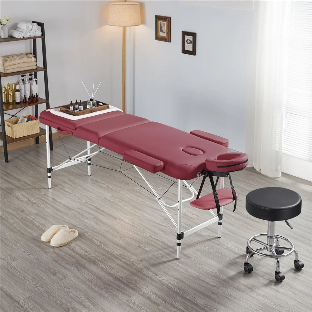 Burgundy Portable Massage Table with Backrest W77358