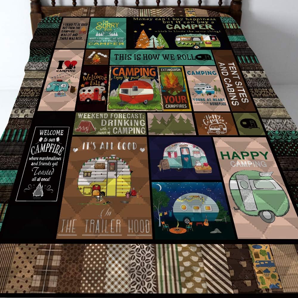 Quilted Camping Quilt Blanket for Bed Sofa (US Twin 59×80) V761