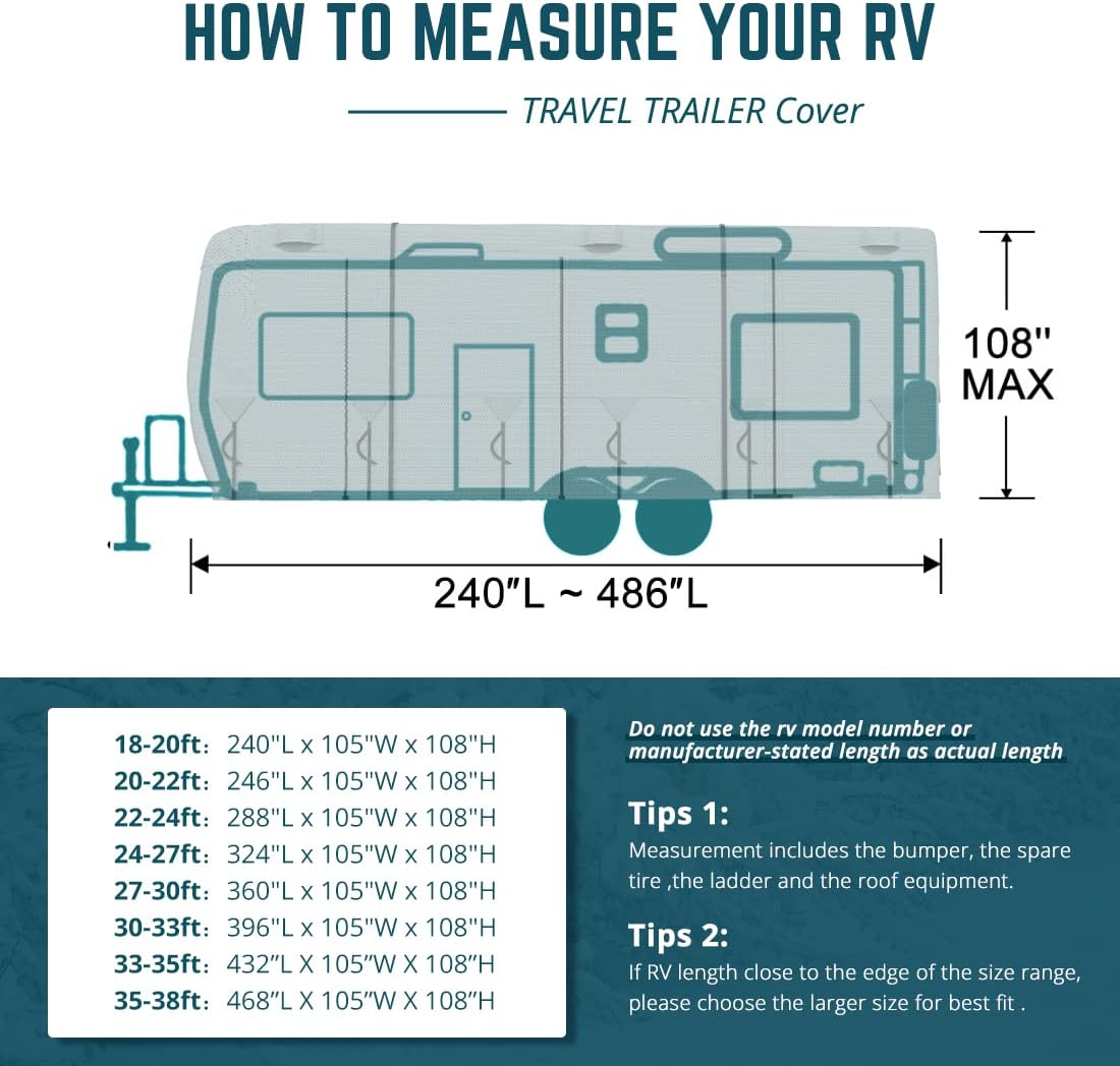Extra-Thick 5 Layers Anti-UV Travel Trailer RV Cover with 2 Straps & 4 Tire Covers G6019