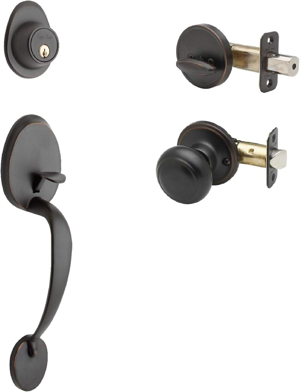 Tuscan Bronze Front Door Handle Set with Colonial Knob Trim N491