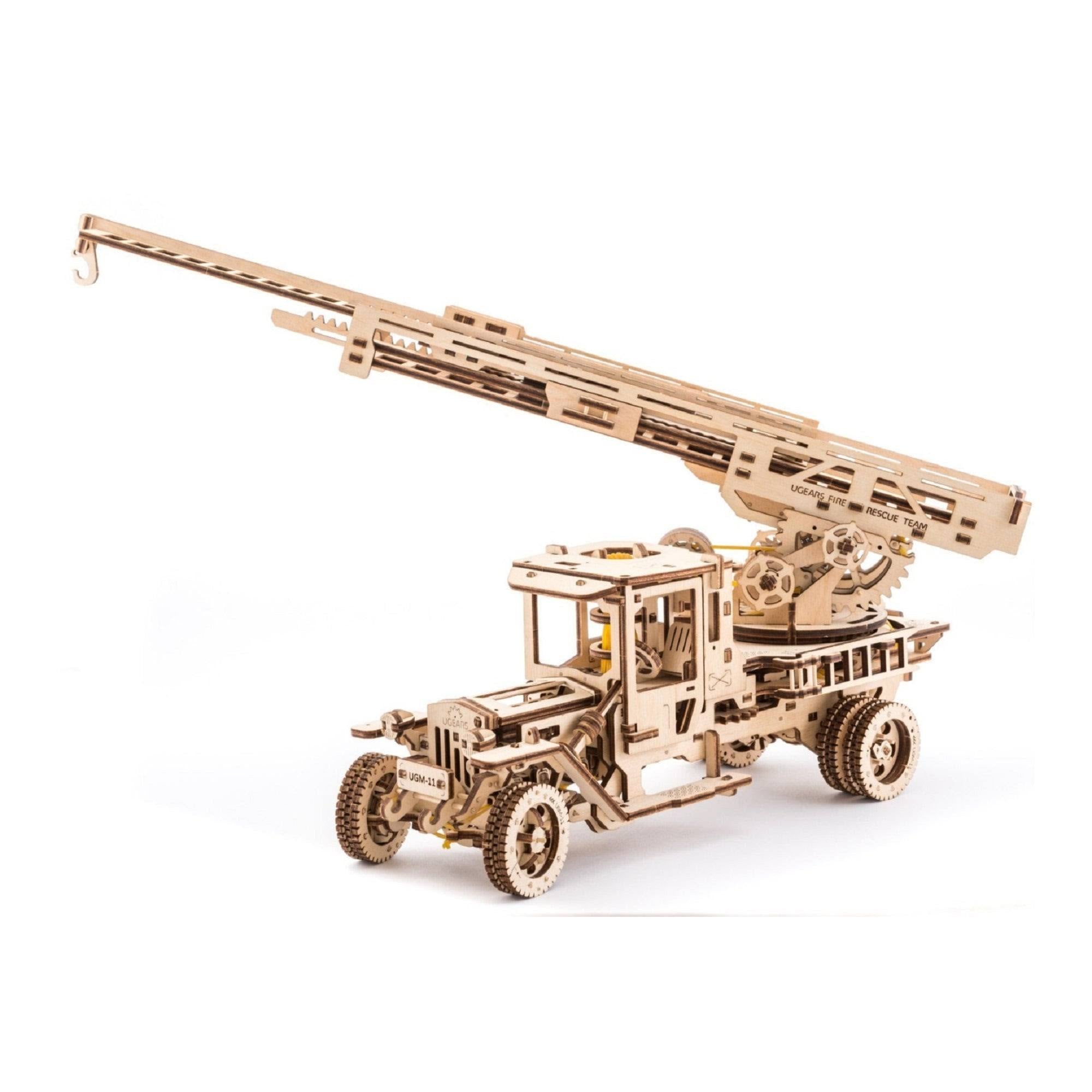 Fire Truck with Ladder Mechanical Wooden Model Kit 3D Puzzle C5703