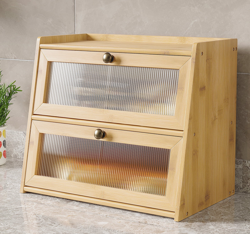Double Layer Bamboo Bread Storage Container with Window A5267