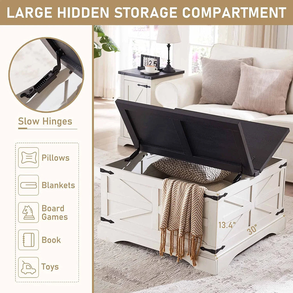 White Square Wood Lift Top Coffee Table with Storage Q7390