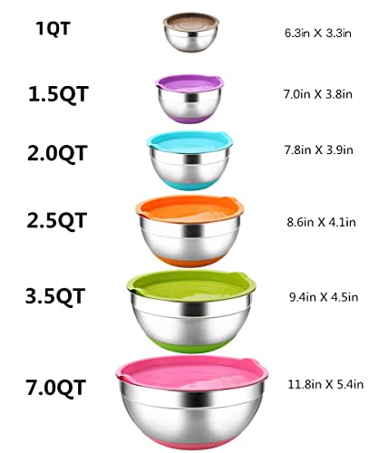 6 Piece Stainless Steel Mixing Bowls with Airtight Lids M5123