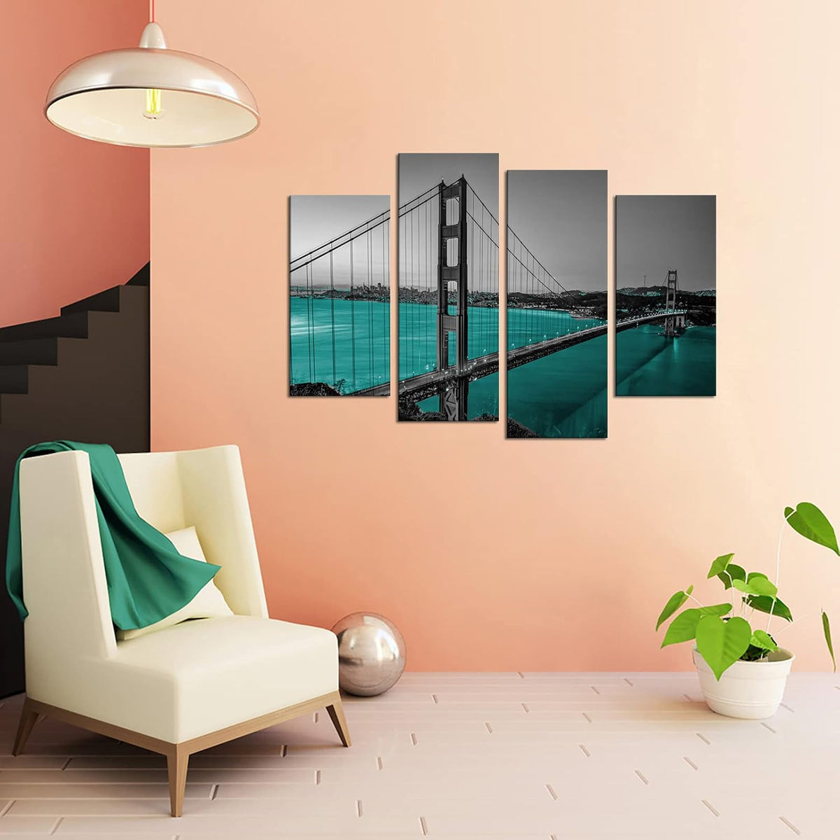 Black White Teal Golden Gate Bridge Canvas Wall Art M5276