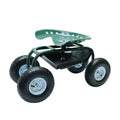 Green Metal Rolling Garden Seat Cart with 4 Wheels J287