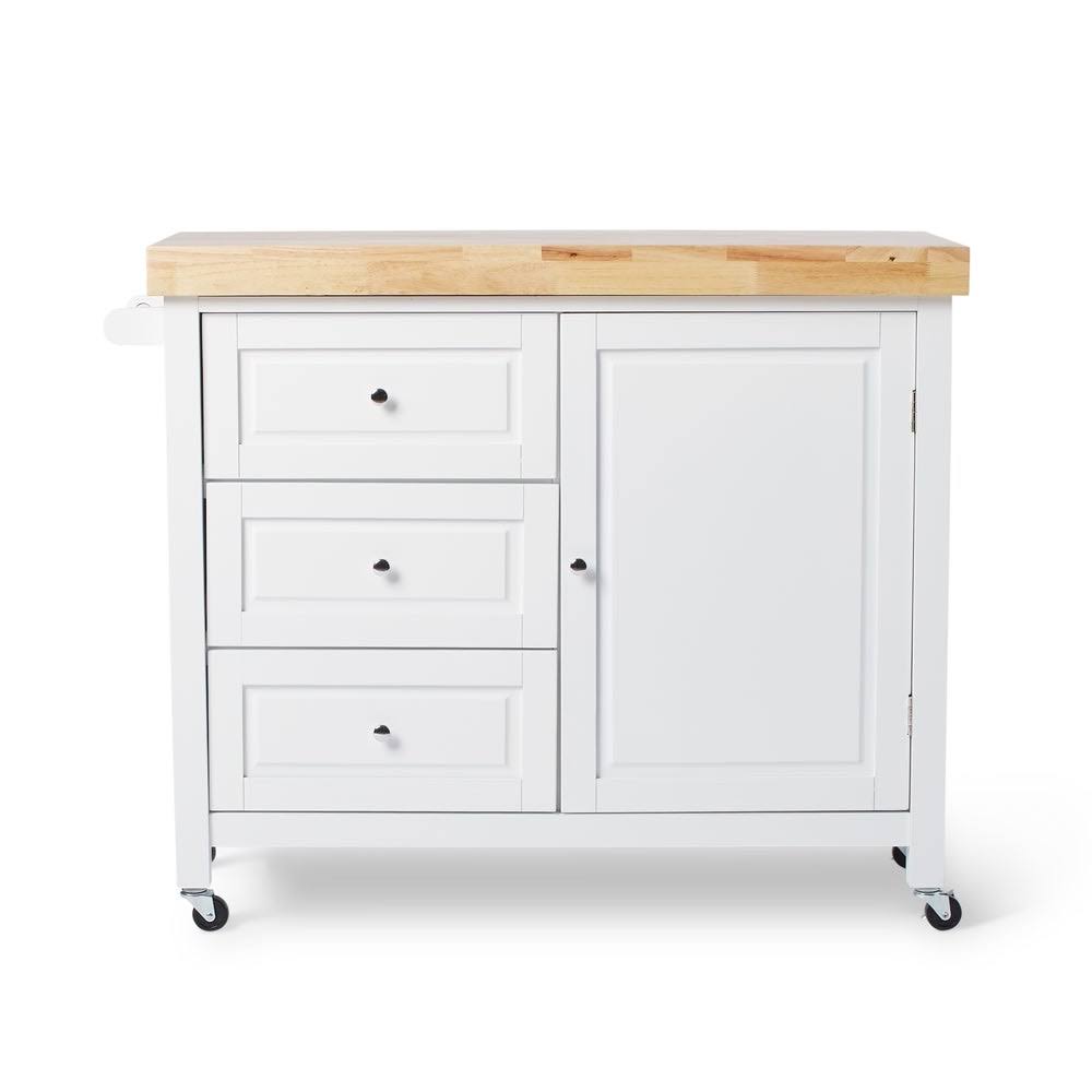 White Rubberwood Kitchen Island Cart X371556