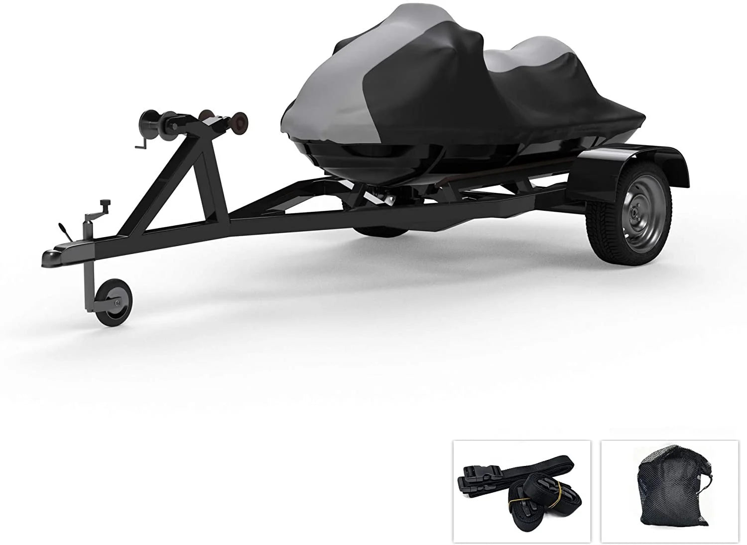 Gray/Black All Weather Trailerable Jet Ski Covers with Trailer Straps and Storage Bag I838878