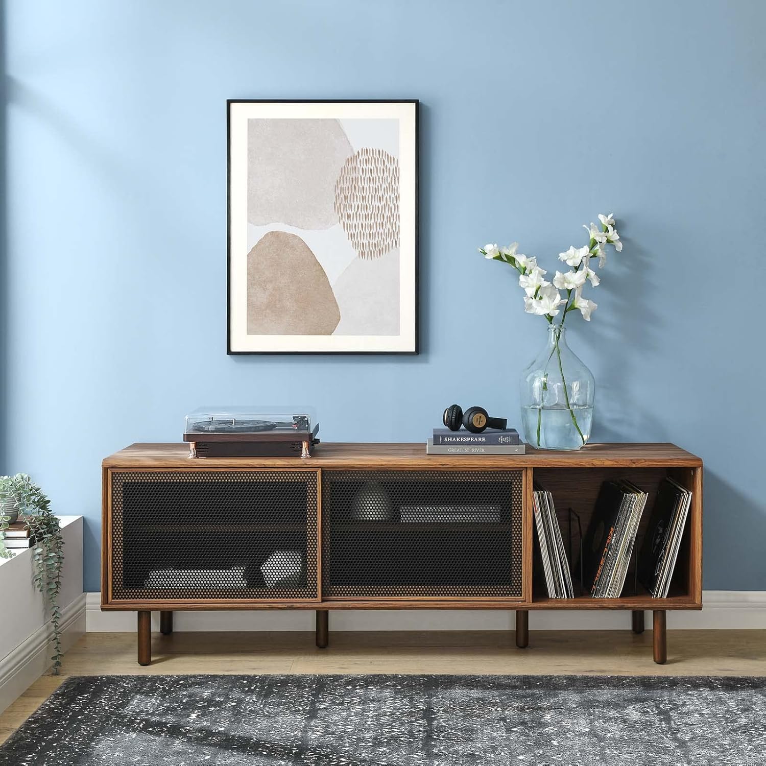 Walnut MDF Particleboard TV and Record Stand P16952
