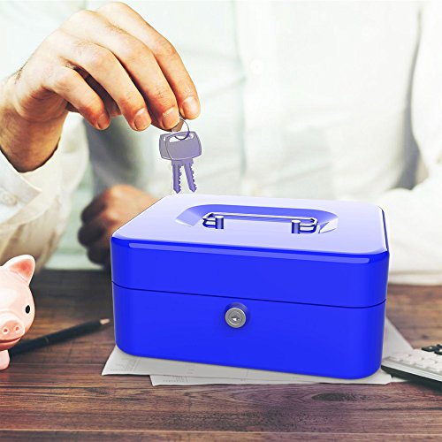 Blue 8-Inch Key Lock Cash Box with Coin Tray R783290