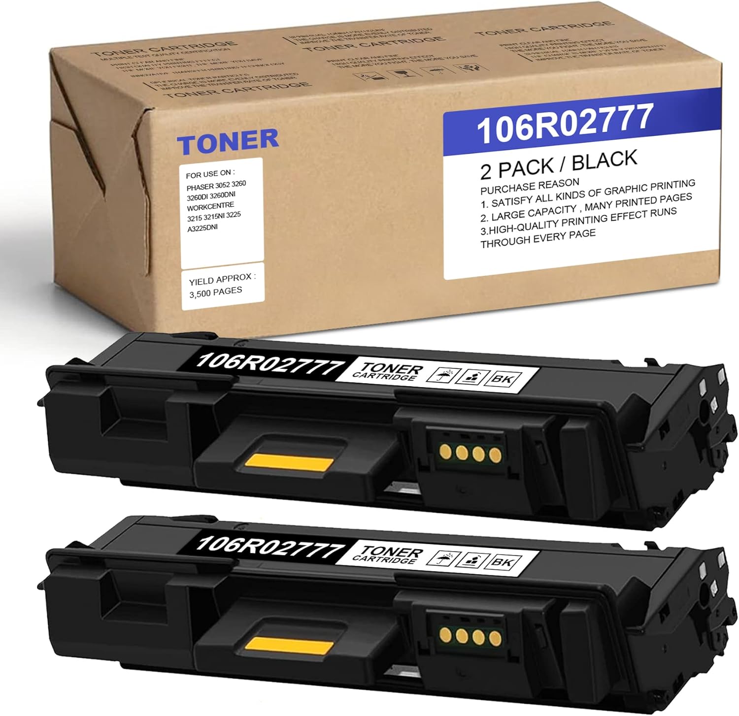 2-Black Toner Cartridge for Xerox Phaser WorkCentre C86203