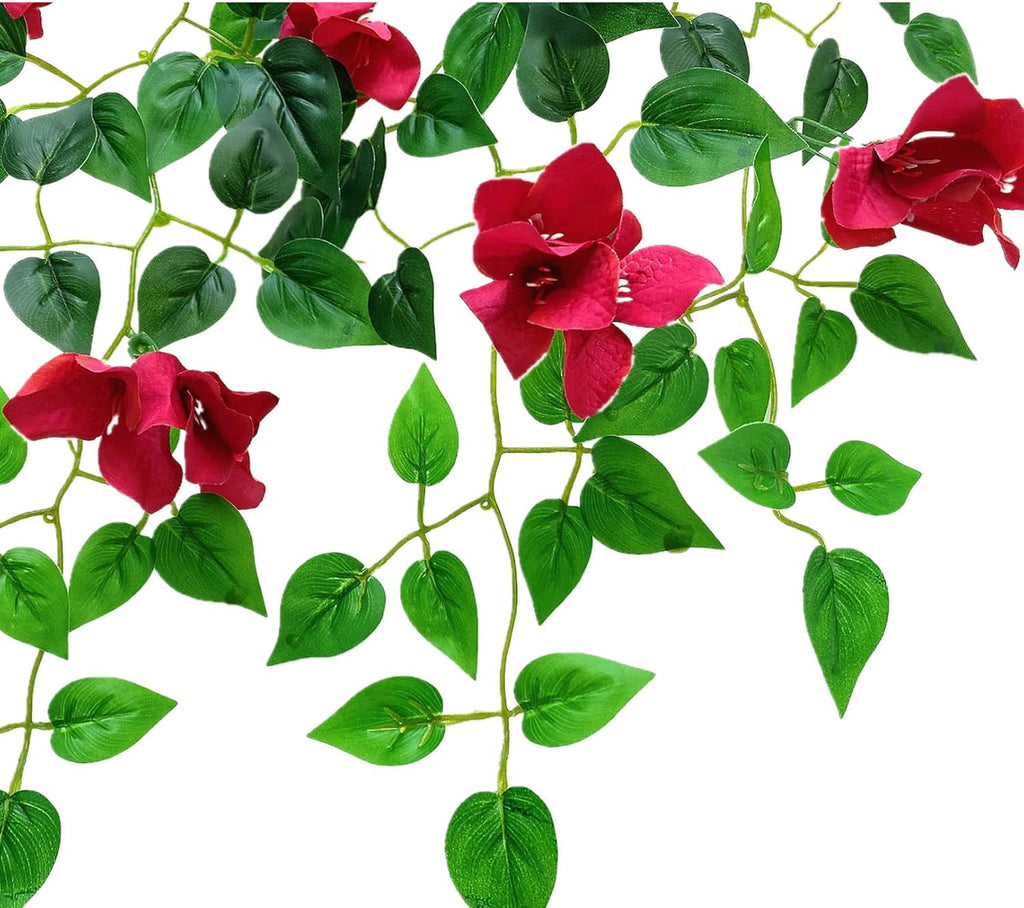 Pack of 4 Artificial Hanging Bougainvillea Silk Plastic Flower Vines Faux Plant (Fuchsia) E570871