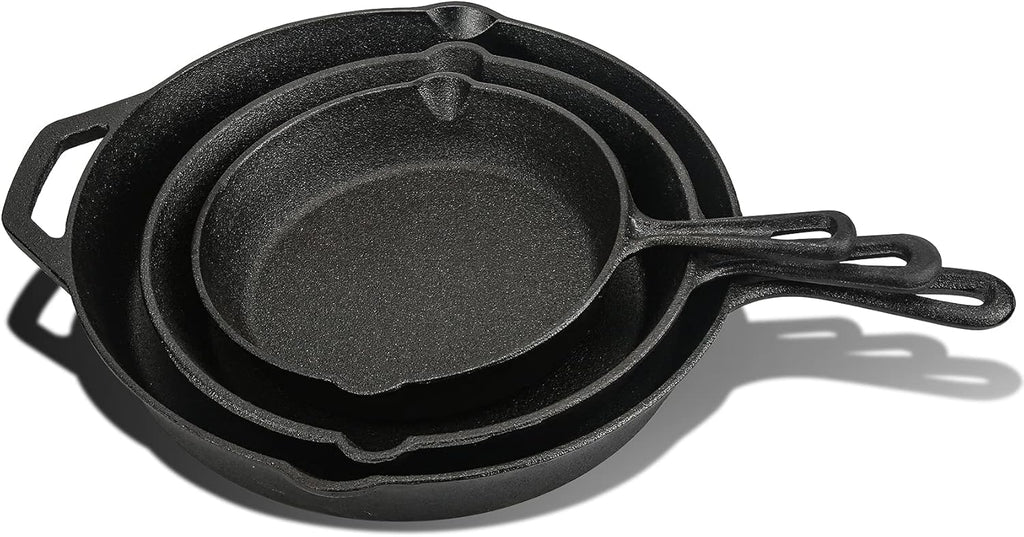 Cast Iron Skillet 3-Pack Set (8, 10, 12) Pre-Seasoned Cookware D17093