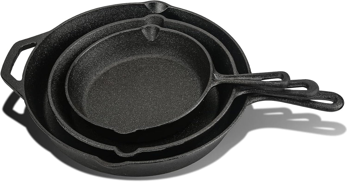Cast Iron Skillet 3-Pack Set (8, 10, 12) Pre-Seasoned Cookware D17093