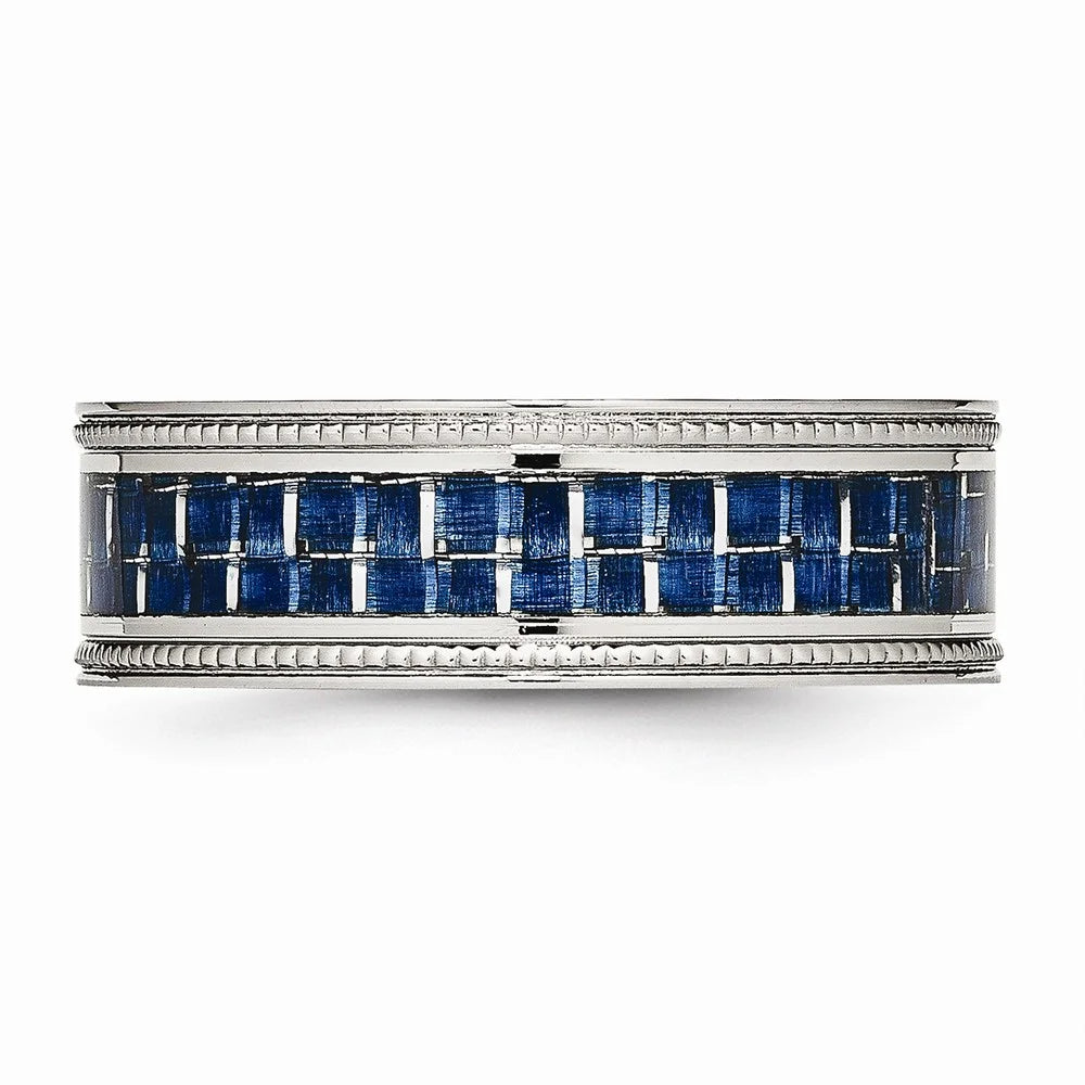 Stainless Steel Ring with Blue Carbon Fiber Inlay O451551