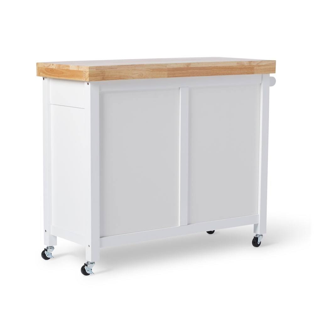 White Rubberwood Kitchen Island Cart X371556