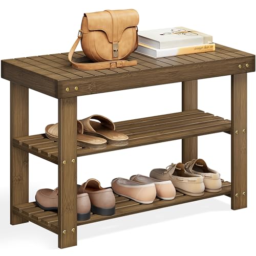 3-Tier Bamboo Shoe Storage Bench, Ink Black E17703