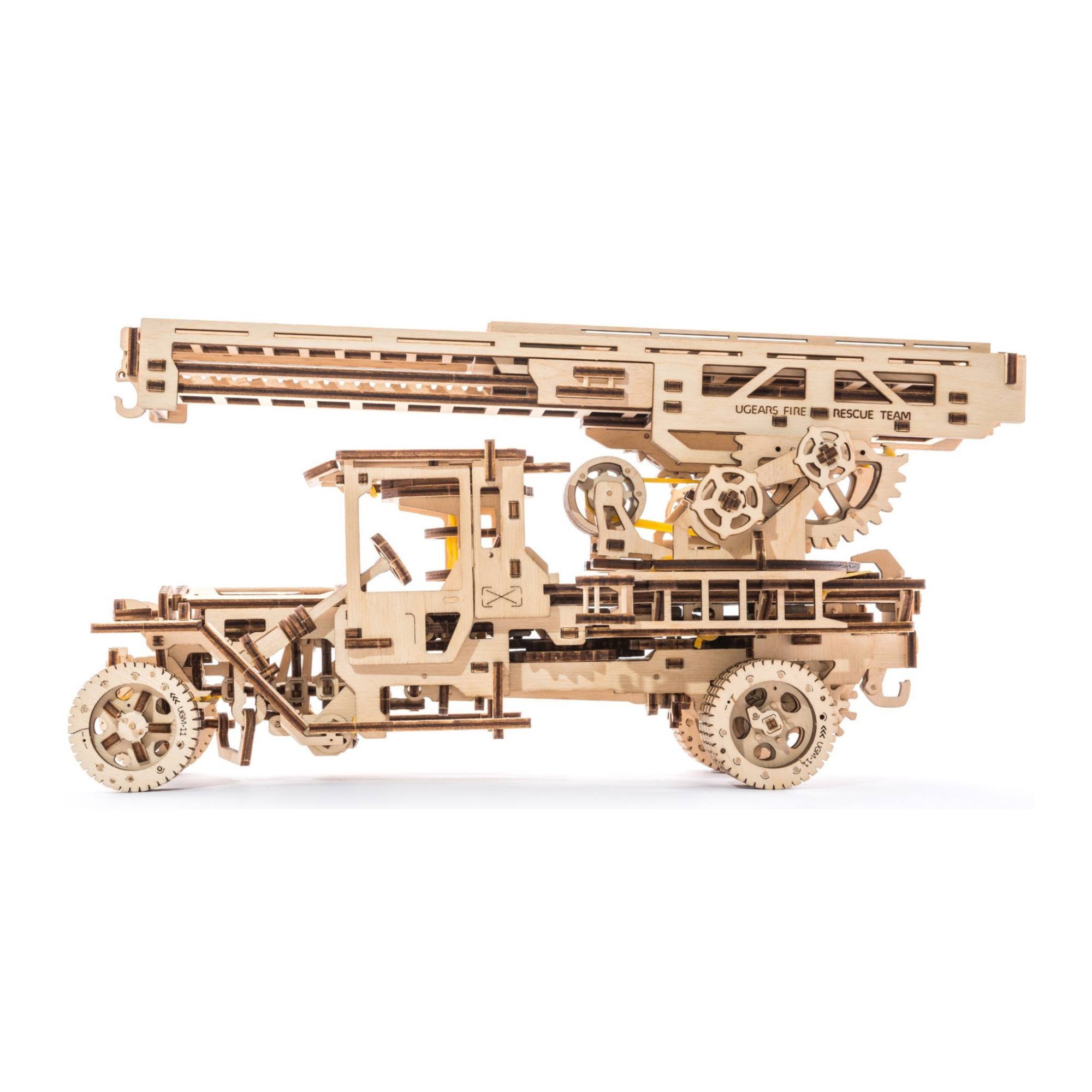 Fire Truck with Ladder Mechanical Wooden Model Kit 3D Puzzle C5703
