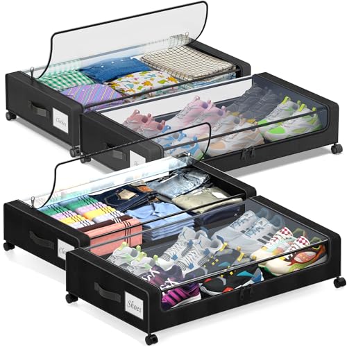 Black 2-Pack 60L Under Bed Storage Containers with Wheels and Clear Lids W38446