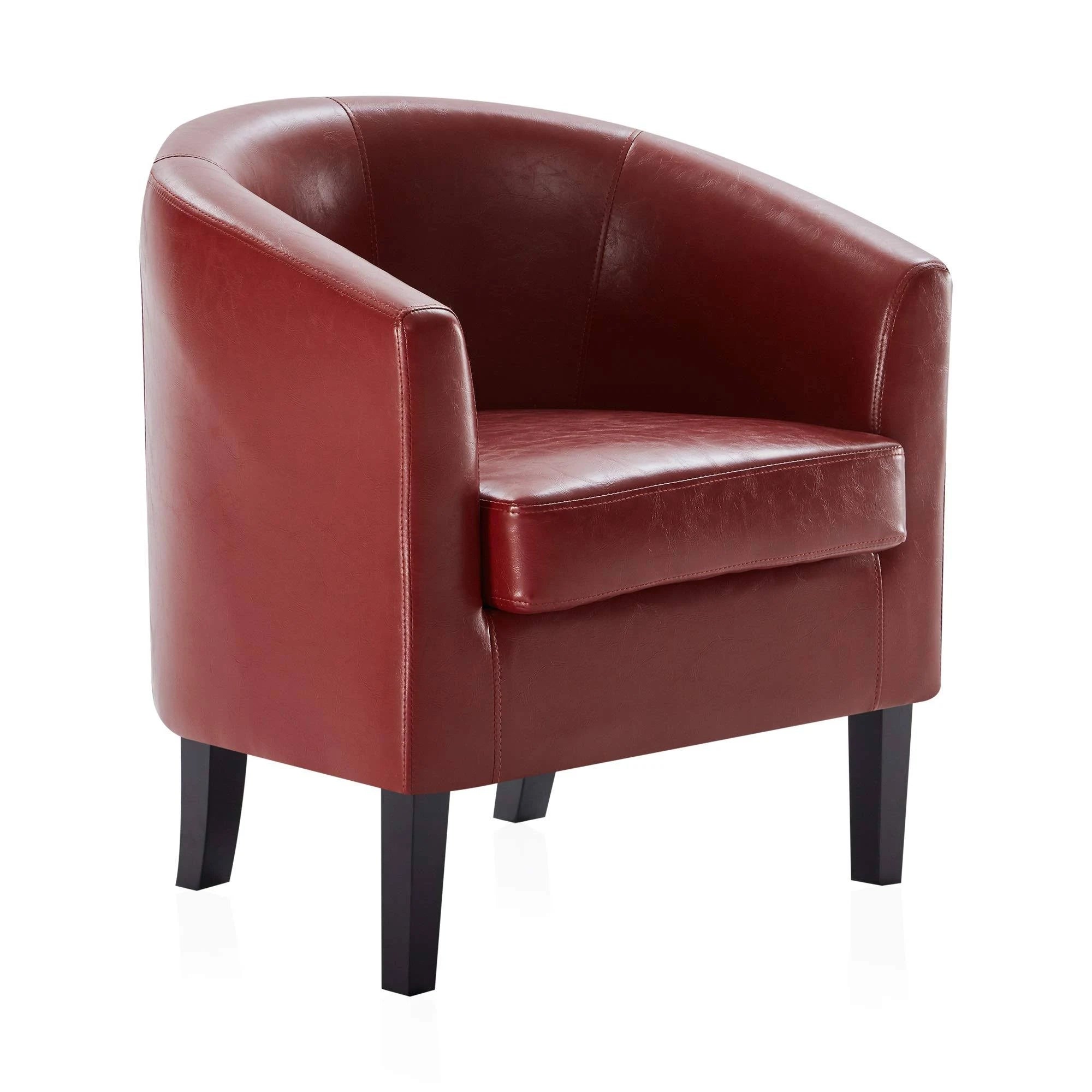 Red Faux Leather Barrel Chair O15826