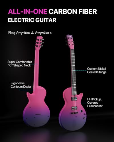 39" Smart Electric Carbon Fiber Guitar with 15W Wireless Speaker and Gig Bag N35426