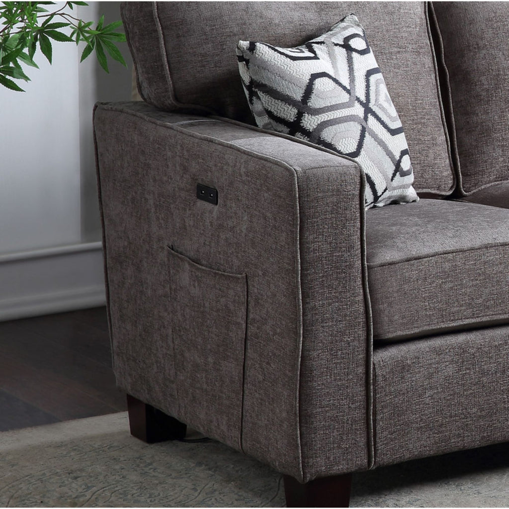 Gray Linen Fabric Sectional Sofa Chaise with USB Port X649345
