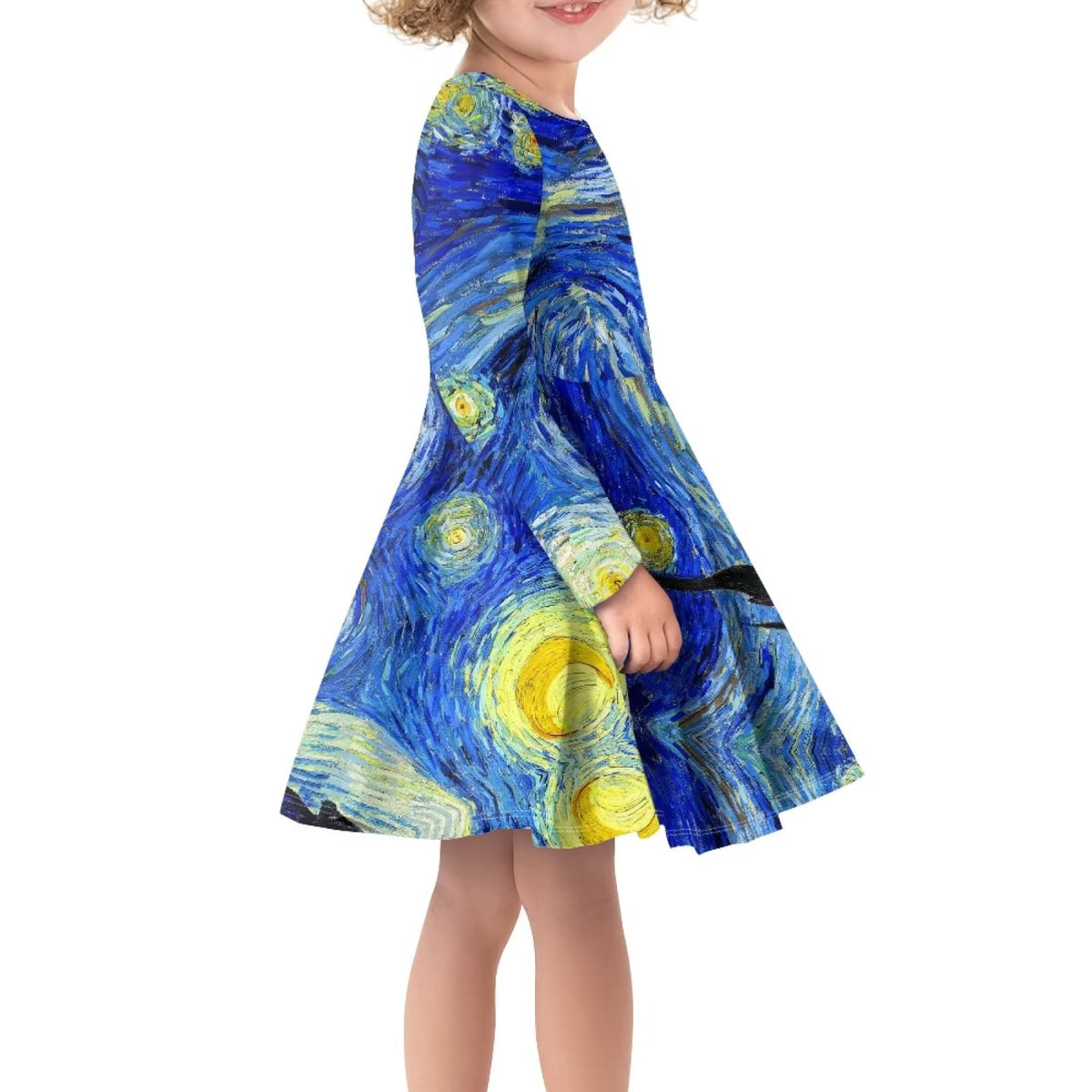 Breathable Skater Dress for Girls Swing Twirl Party Dress Round Neck Knee Length T-Shirt Dress Midi Dress Size S K353398