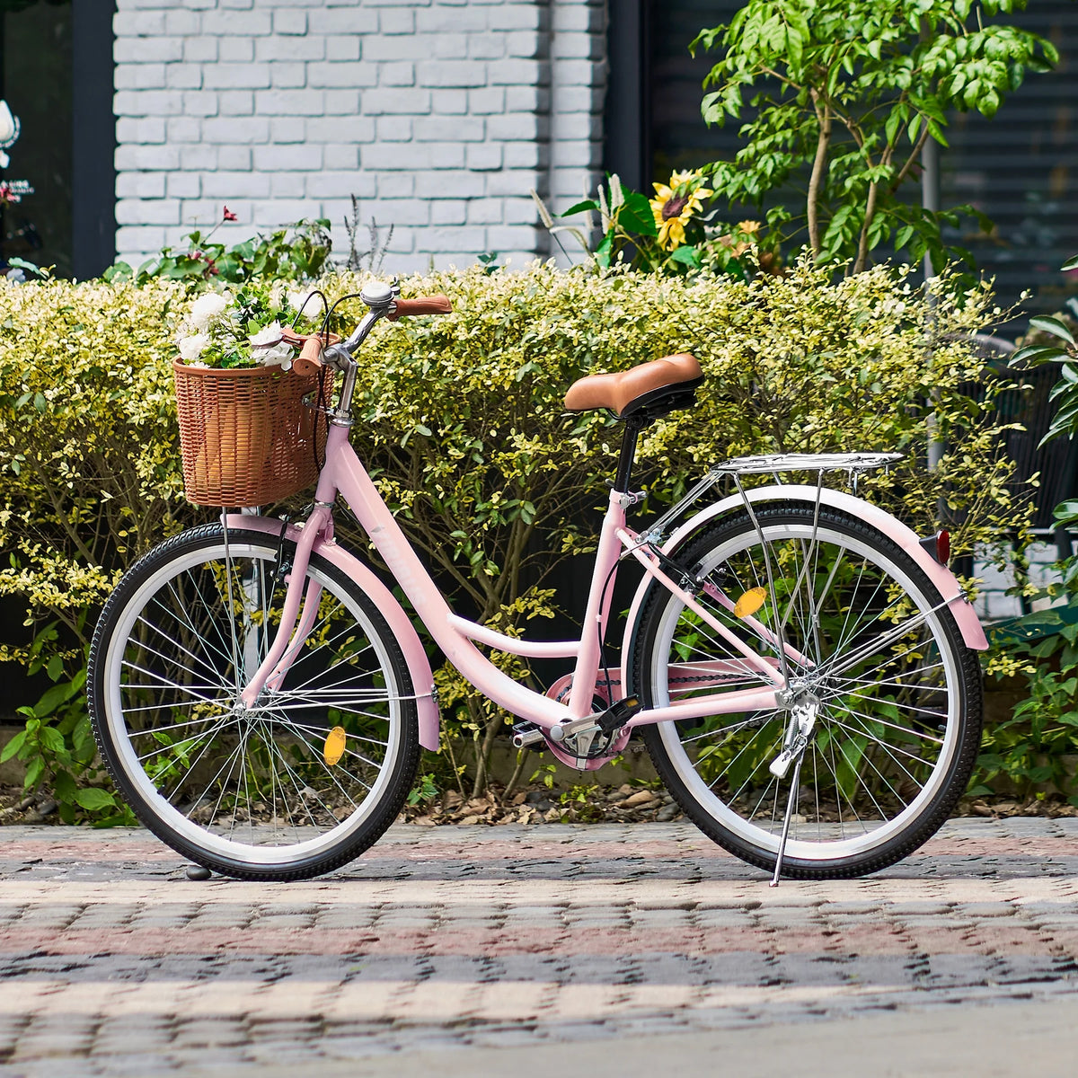 24 Inch City Cruiser Bicycle with Carbon Steel Frame Dual V Brakes Basket Y187509