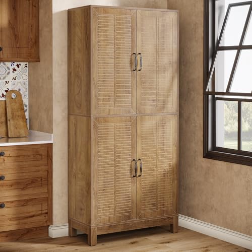70" Tall Kitchen Pantry Cabinet with Adjustable Shelves, 6-Tier Storage Cabinet with Doors and Shelves, Rustic Brown Q2894
