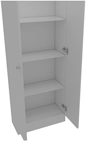 White & Light Oak Kitchen Tall Utility Storage Pantry Cabinet with Metal Handles K917604