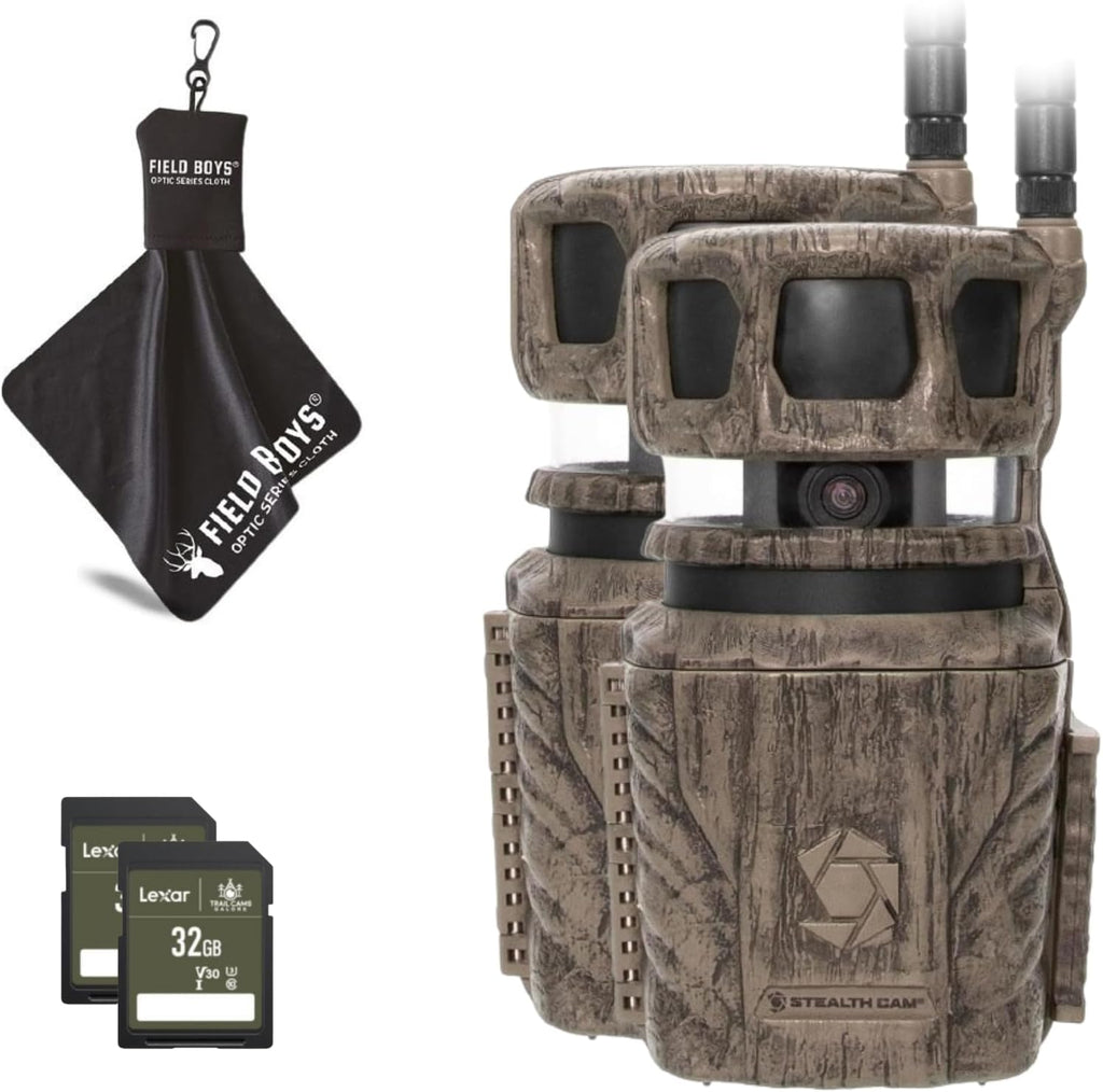 36MP Trail Camera with 1080P HD Video, 0.4 Sec Trigger Speed, 360° Panoramic View, Built-in GPS, Cellular (2pk), 32GB SD Cards, & Microfiber Cleaning Cloth E231