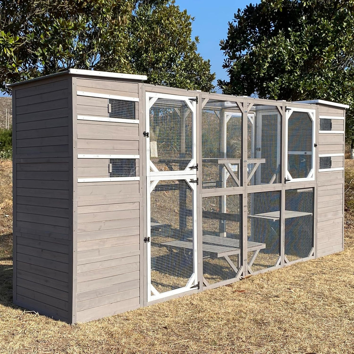 Outdoor Cat Enclosure with Waterproof Roof and Pull-Out Tray J614