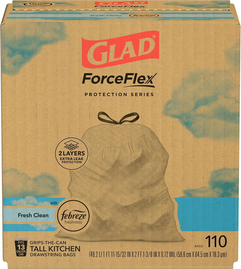13 Gal Drawstring Kitchen Garbage Bags, 110 Ct C839