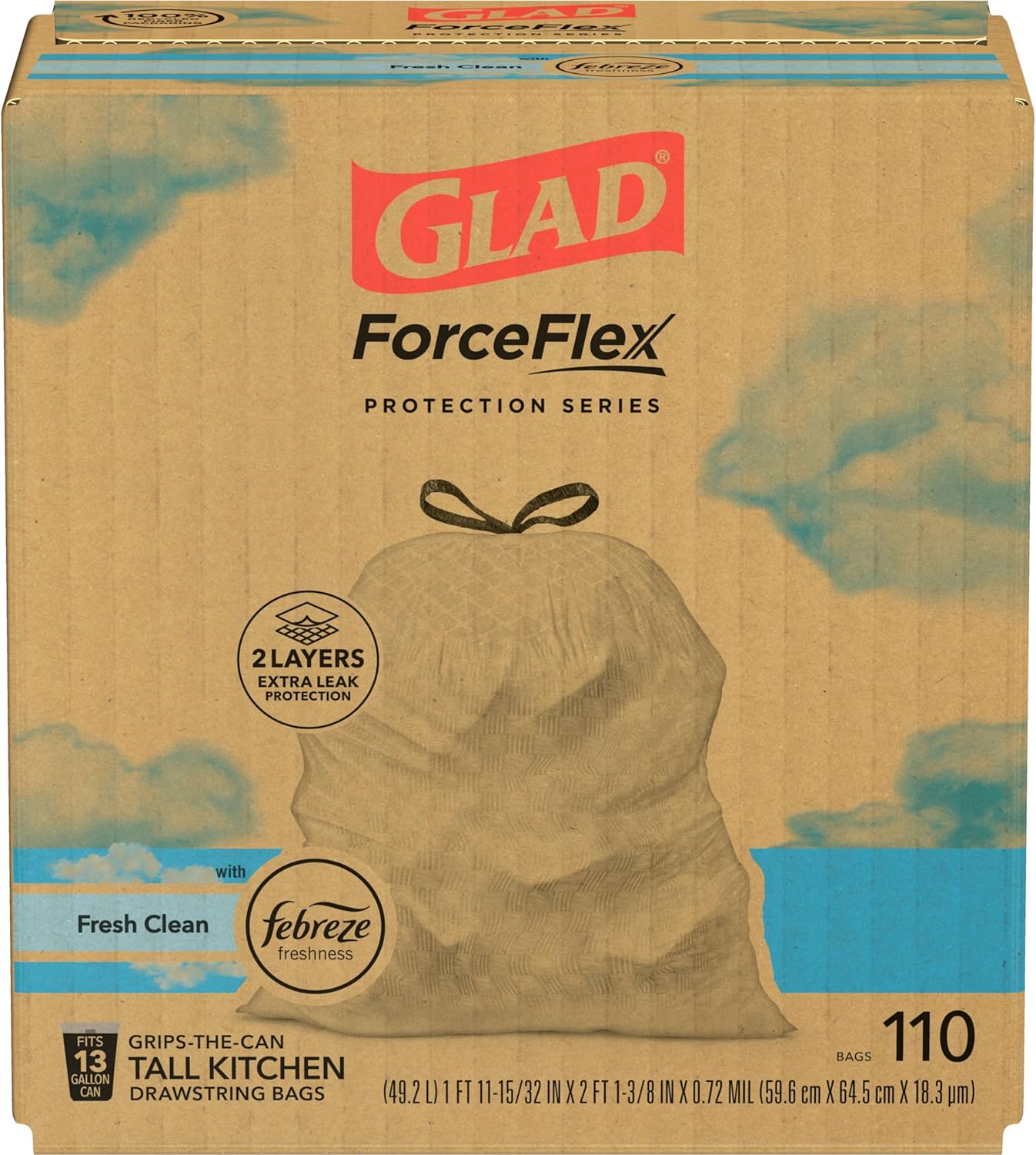 13 Gal Drawstring Kitchen Garbage Bags, 110 Ct C839