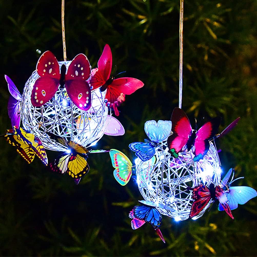 Solar Lighted Hanging Mesh Orb with LED Butterfly Light R861