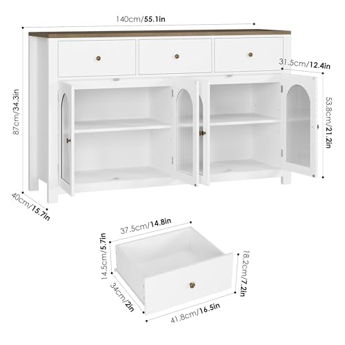 Black 55.1" Wood Buffet Cabinet with 3 Drawers and 4 Doors H700