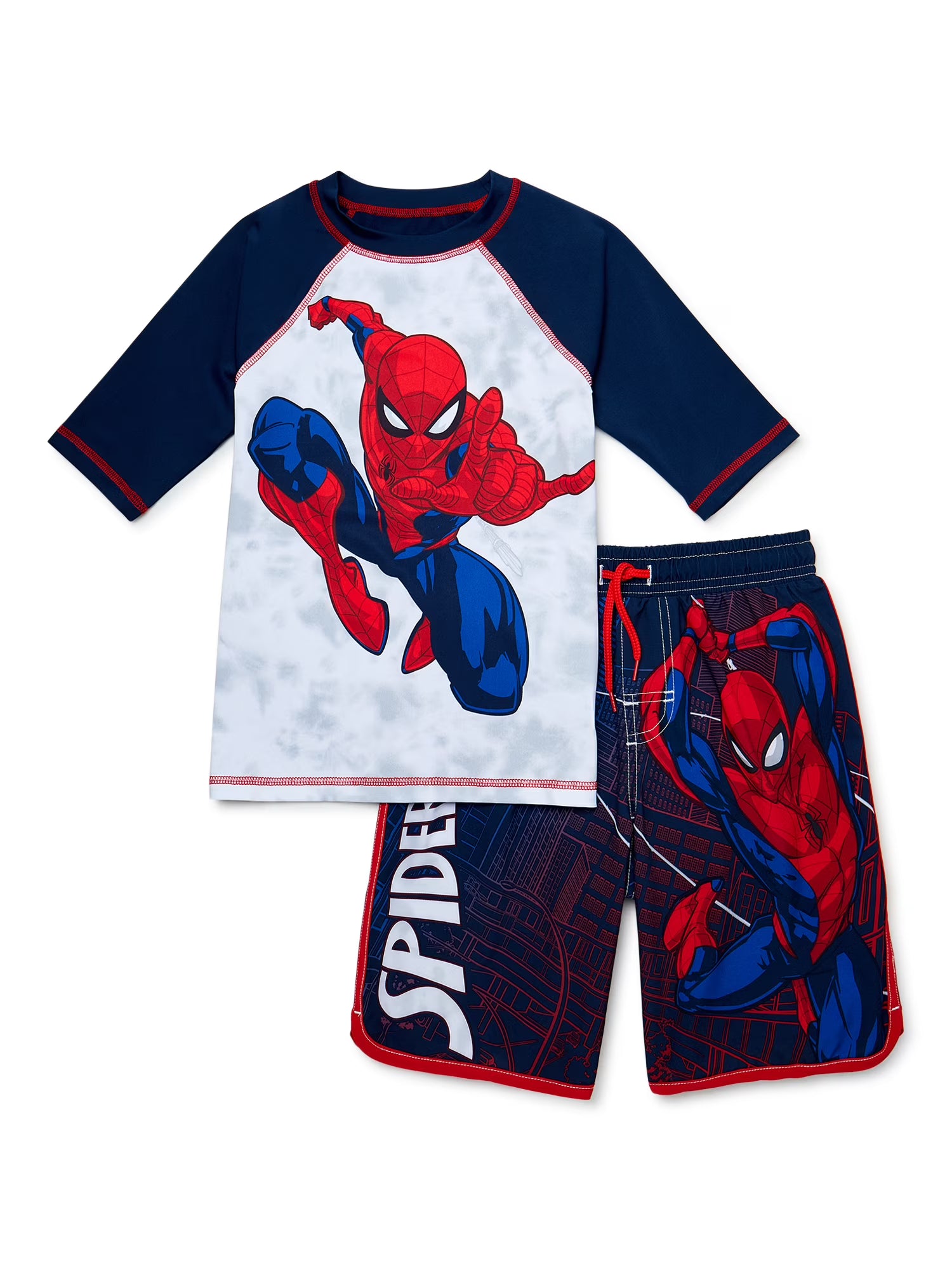 Spider-Man Boys 2-Piece Rashguard and Swim Trunks Set P435