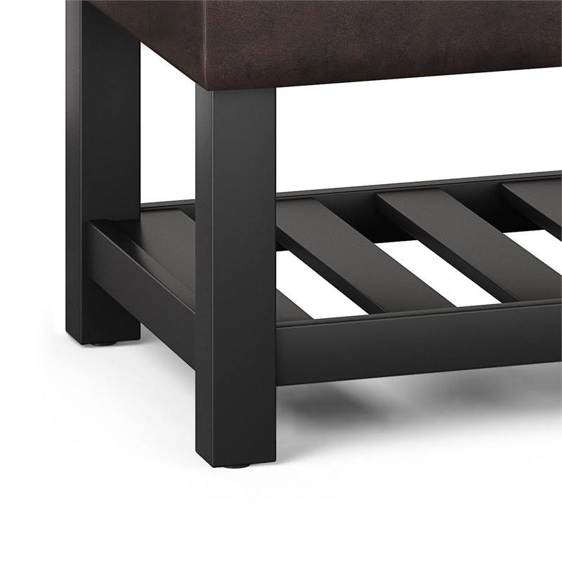 Distressed Brown Faux Leather Storage Ottoman Bench H9893