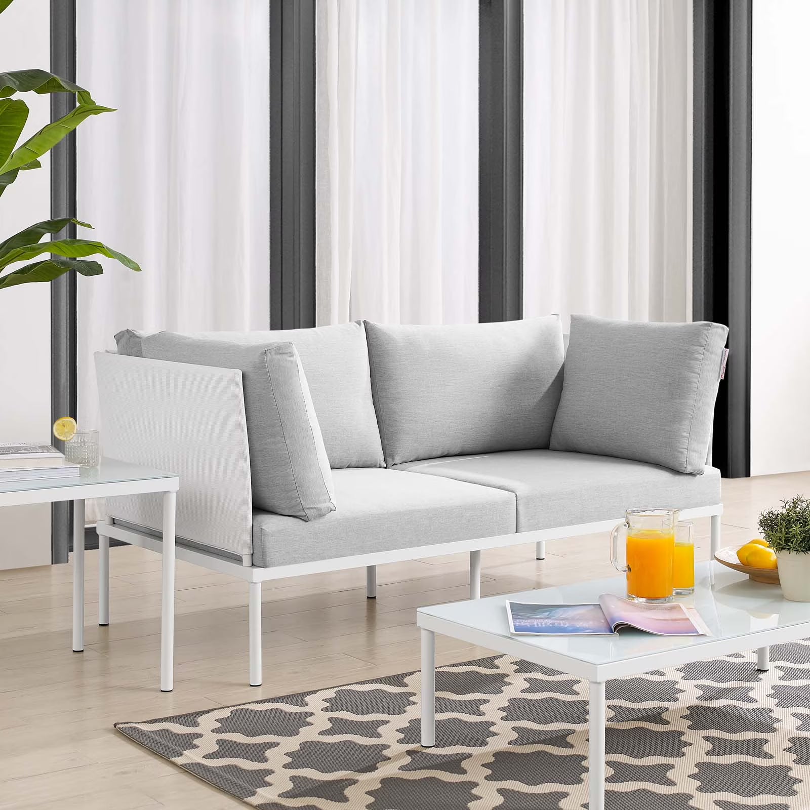 White Gray Aluminum Outdoor Loveseat W481495