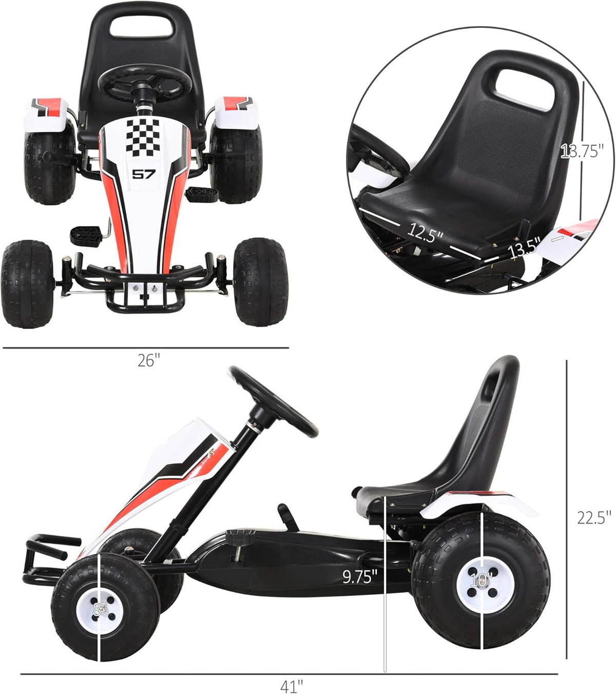Black Pedal Go Kart with Adjustable Seat E375